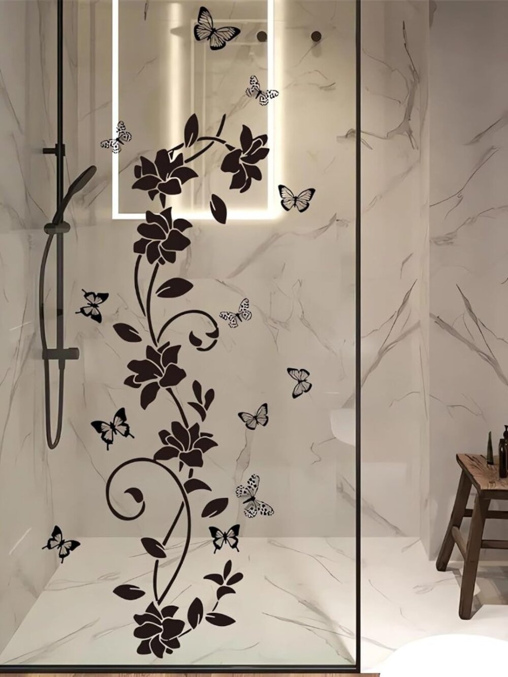 Black Flower Vine Butterfly Wall Stickers Floral Wall Art Decals